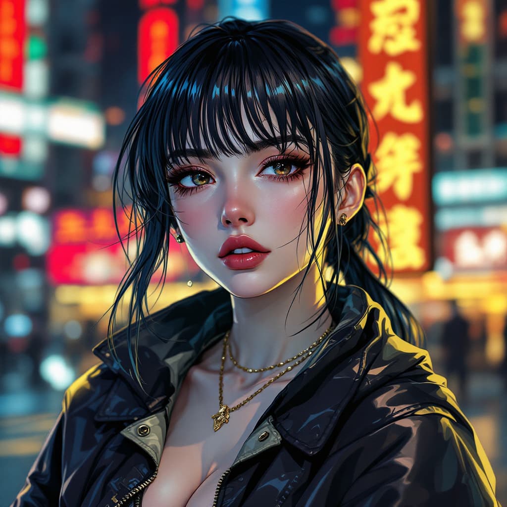AI generated: snthwve style| portrait of an anime Ghibli Akihiko Yoshida style| beautiful hot woman| cyberpunk| sy...