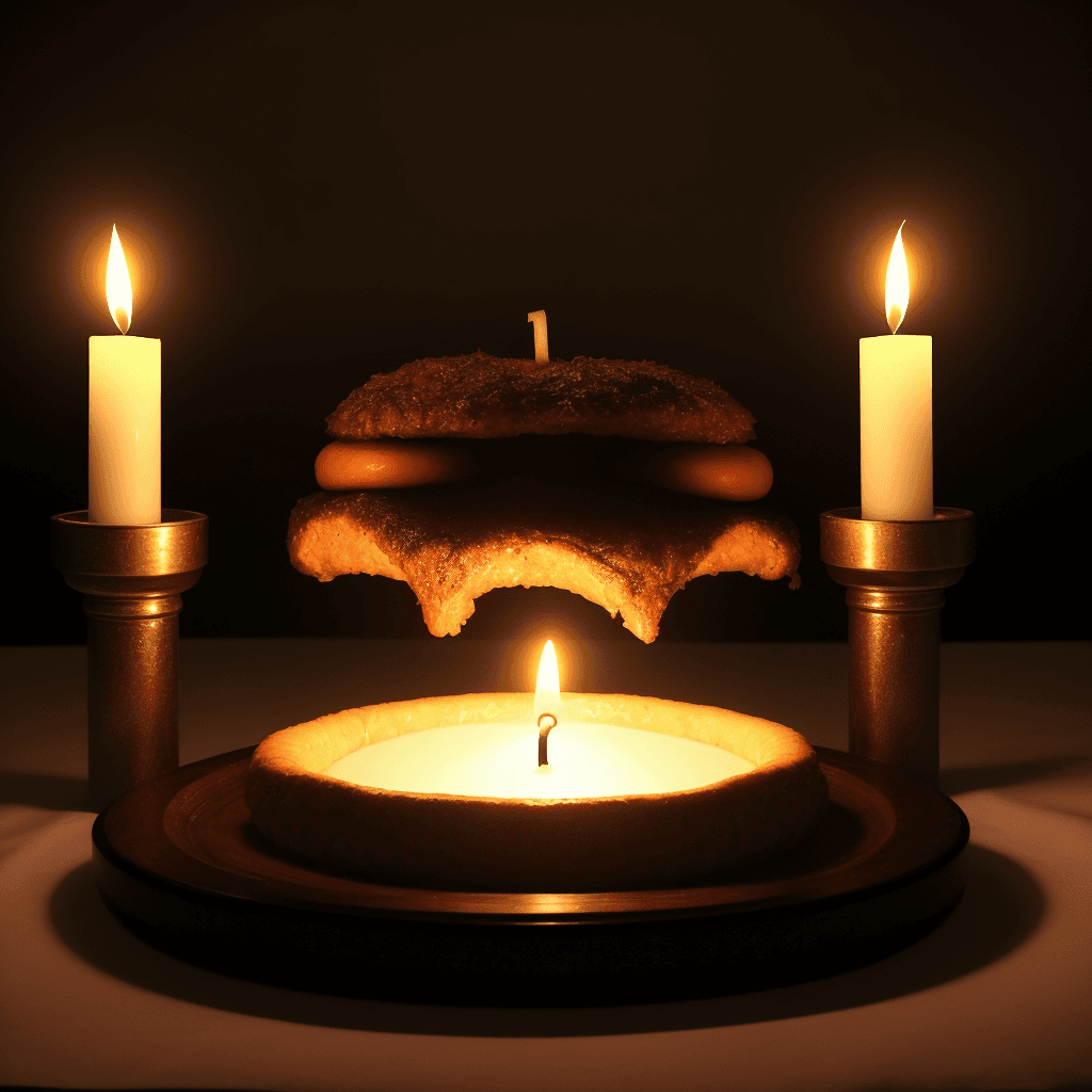 AI generated: a hamburger build to mimic satanic ocult ritual altar , ocult althar bael demon ritual as hamburger,...