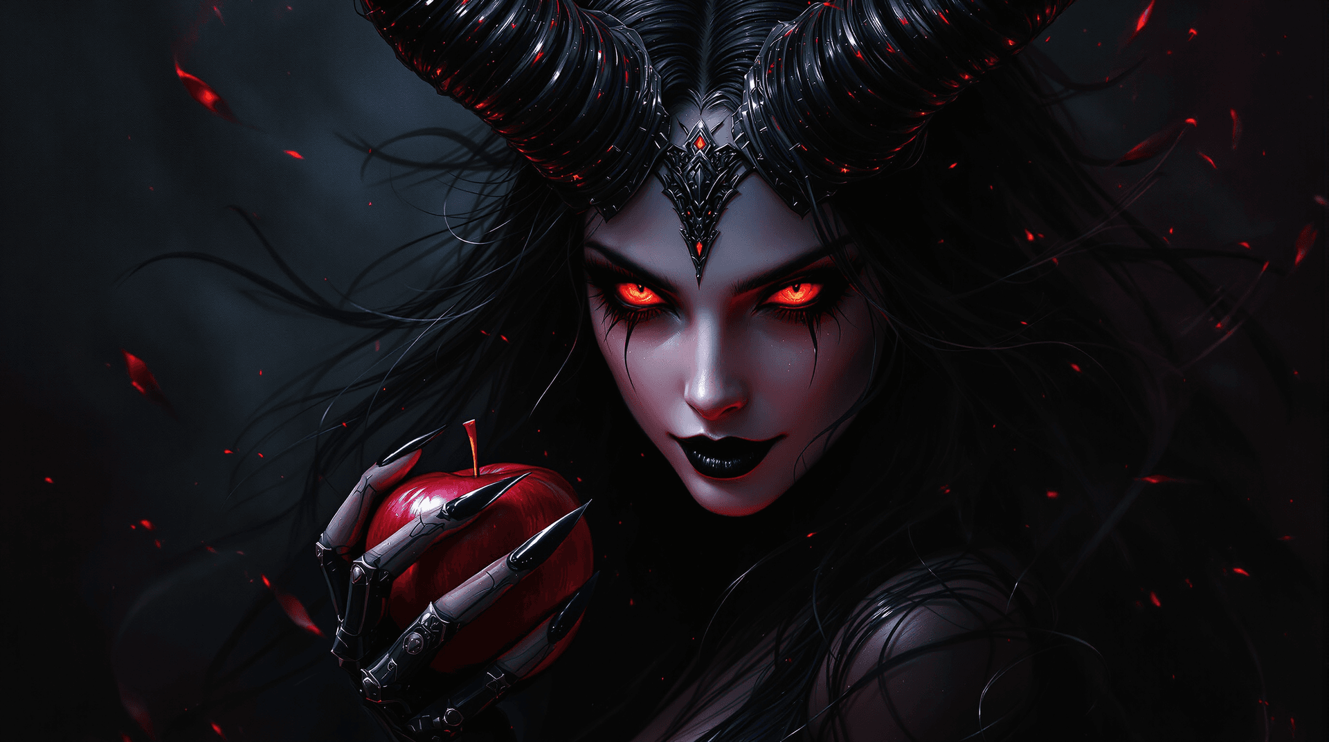 AI generated: MusicAlbum cover art (paining) of the Temptress of darkness - Lilith: A seductive female demon queen...