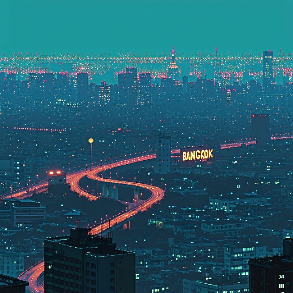 AI generated: bangkok in 8-bit the last of us game concept, mindblowing beauty, render