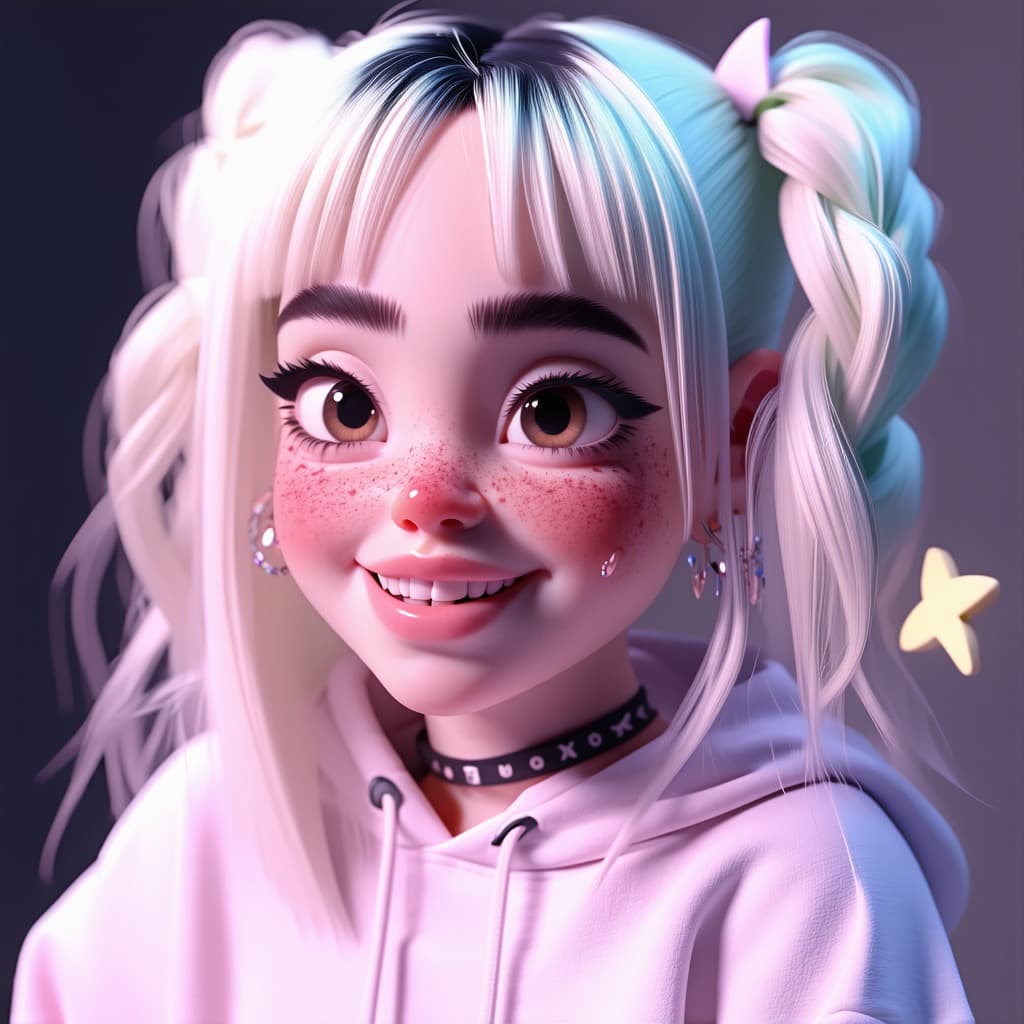 AI generated: billie eilish 3d image, cute girl, in the style of Pixar --ar 1:2 --stylize 750