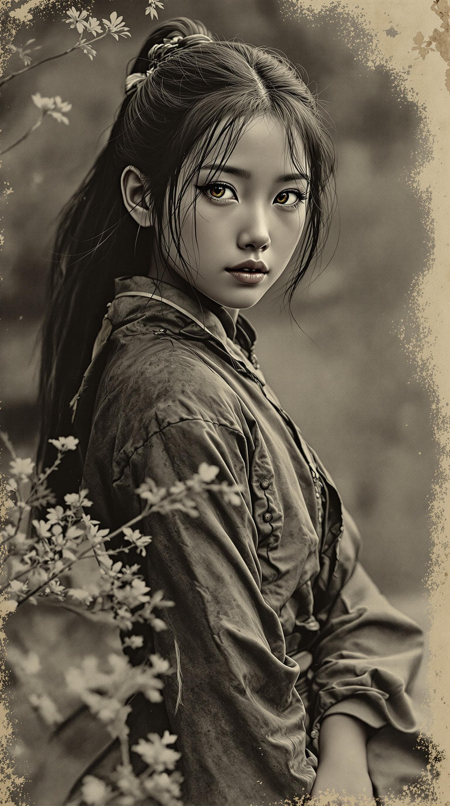 AI generated: a professional vintage black and white photo (paper has aged over time), of a exceptionally of the m...