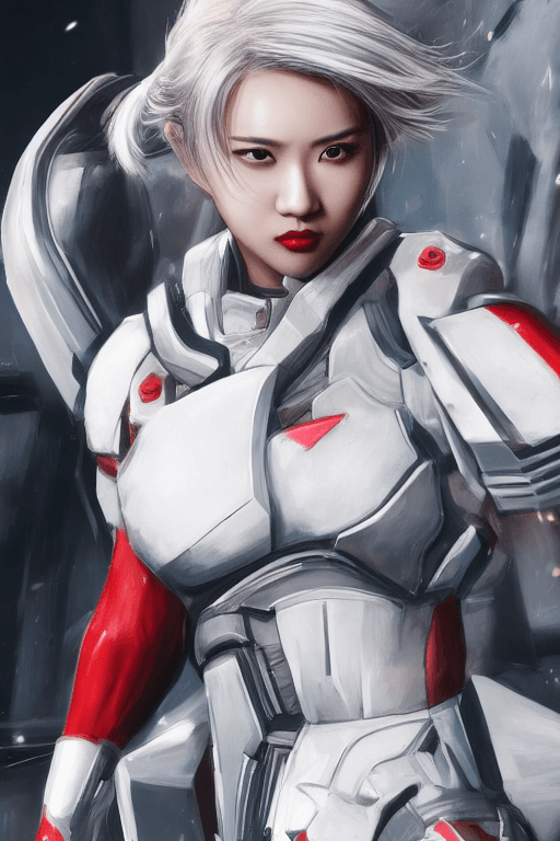 AI generated: (1girl, full body), action scene, dynamic pose, Beautiful Korean woman, kpop idol, wearing Mass Effe...