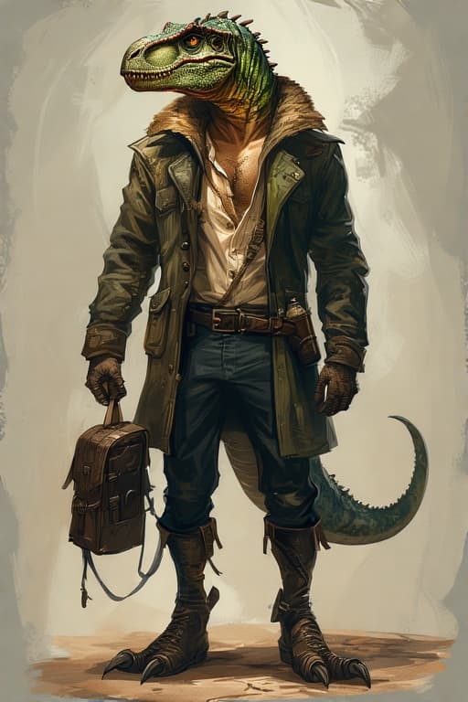 AI generated: time-traveling detective with a pet dinosaur