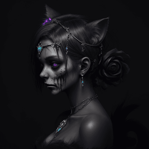 AI generated: (abstract art:1.3), (style of  dark theme, night aesthetic, 1zombie 1cat, (jewelry:1.1), jeweled cir...