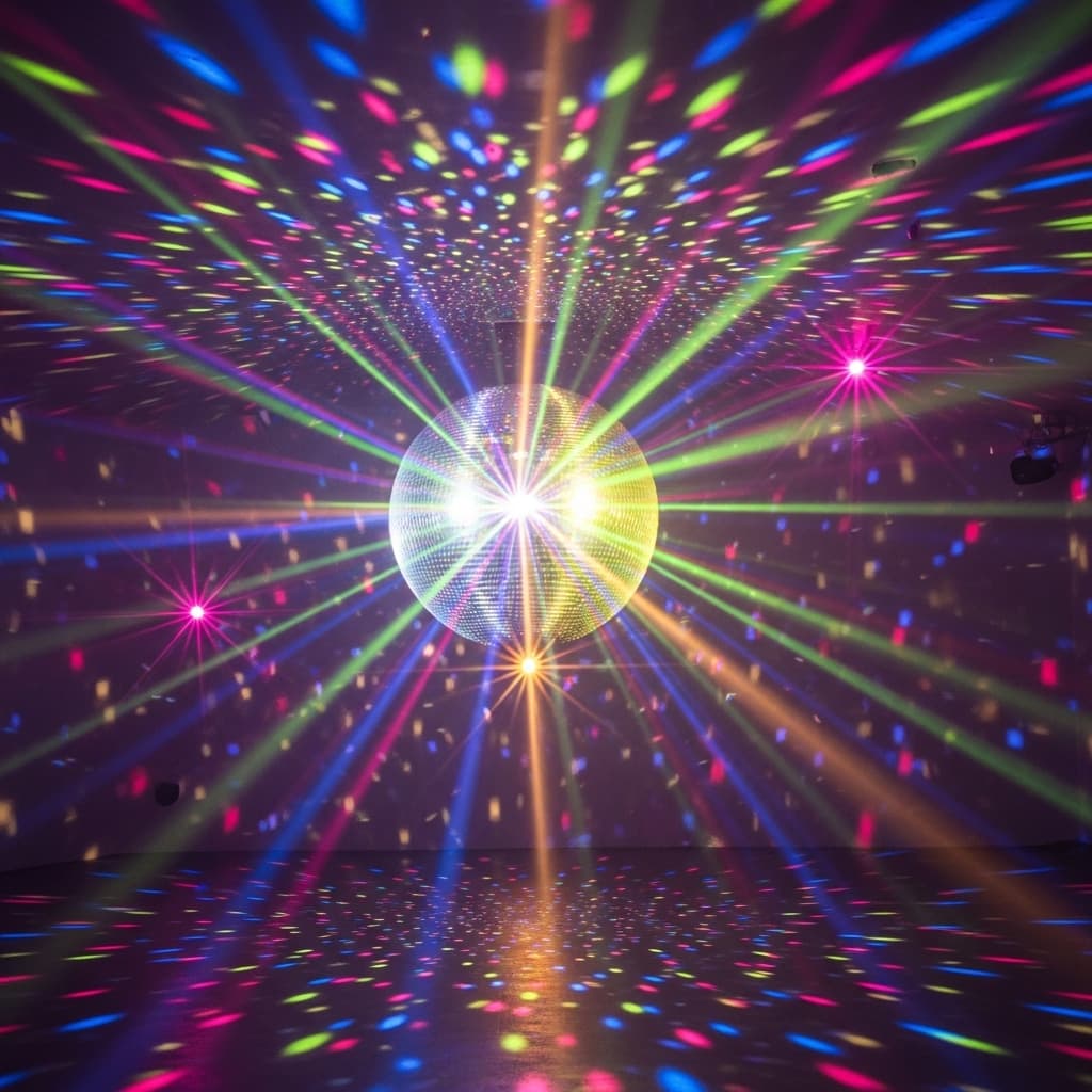 AI generated: Ambiente de disco ball con luces de colores destellos