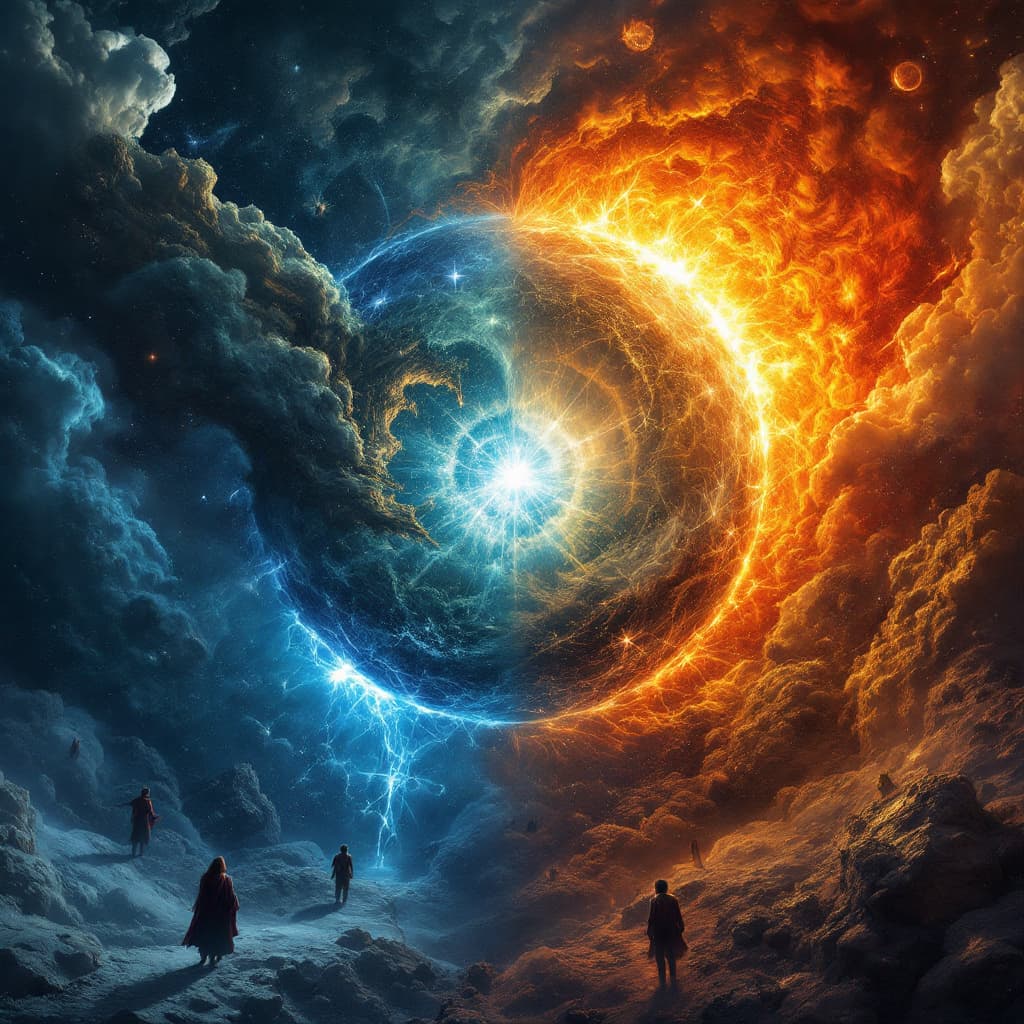 AI generated: a world within a world::5 fantasy art, shot from space, ultra detailed::3 heaven and hell::2