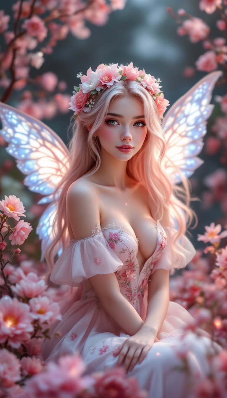 AI generated:  Female fairy (ethnicity:1.0, age:1.2) , (detailed clothing:1.3) , (detailed accessories: 1.3) , (fa...