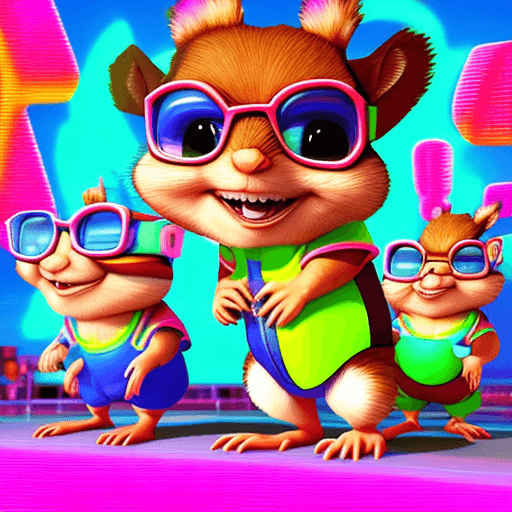 AI generated: a  vaporwave 3D rendering featuring Trippycute lsd Alvin & the Chipmunks  ,neon synthwave pop art.Im...