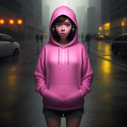 AI generated: masterpiece, girl alone, solo, incredibly absurd, hoodie, headphones, street, outdoor, rain, neon,
