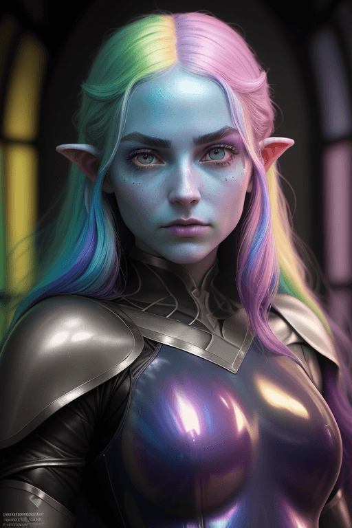 AI generated: Prompt: RAW photo, low key, cinematic composition, Middle earth, beautiful girl, rim light, (rainbow...