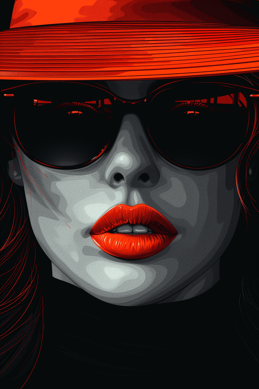 AI generated: vector illustration of an elegant woman wearing an orange hat, closeup portrait in the style of bold...
