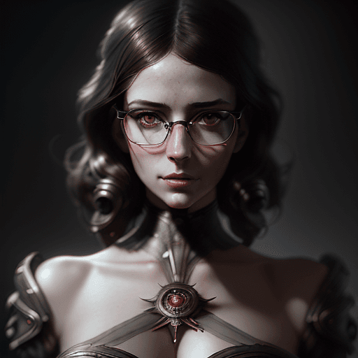 AI generated: redshift style, a real perfect female body of beautiful brunette, glasses, perfect face, intricate, ...