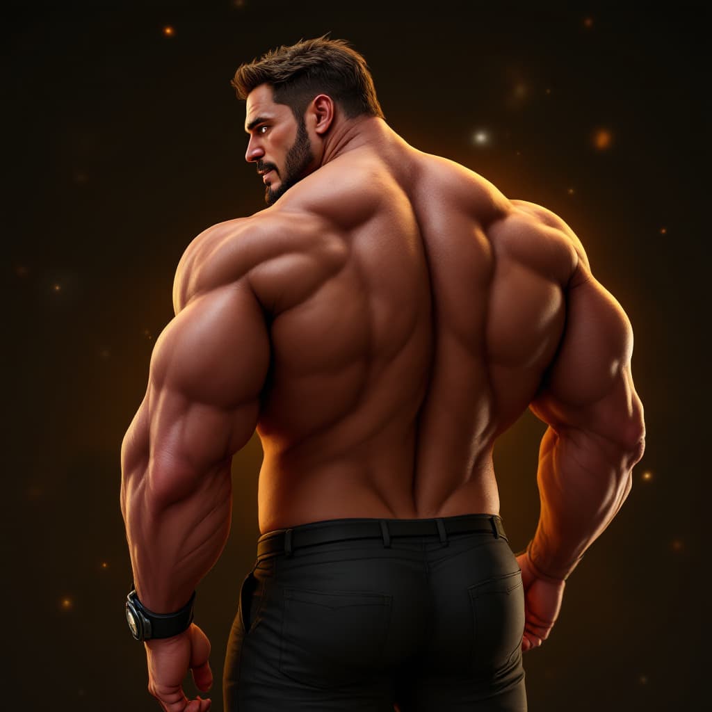 AI generated: Tony Stark ((nude back body)), caucasian complexion, big muscles and big butt, in his thirties, gorg...