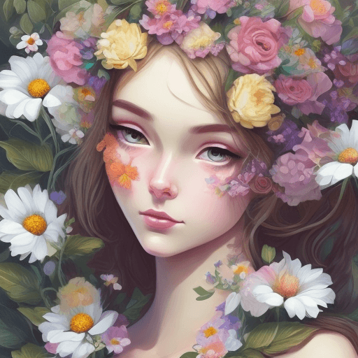 AI generated: picture of a girl dressed in flowers, in the style of artgerm, loose linework, lush and detailed, de...
