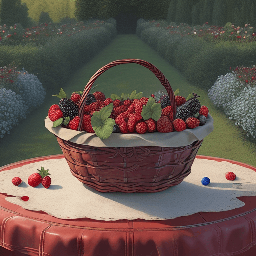 AI generated: Victorian basket of berries: strawberry, blackberry and cranberry, extremely detailed and realistic,...