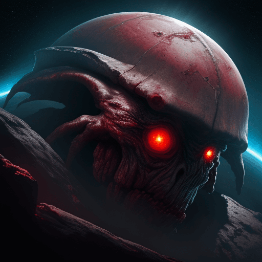 AI generated:  high quality foto of a bloody monster from energy, in space,  8k
