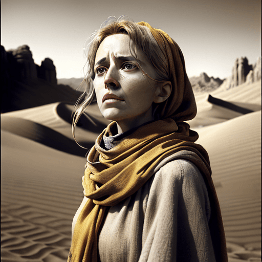 AI generated: a woman wearing a yellow scarf, in the style of biblical drama, light brown and amber, desertwave, a...