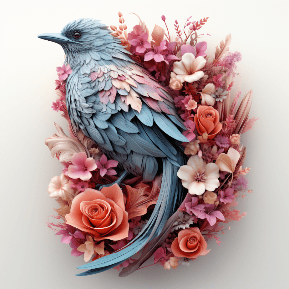 AI generated: typography design, a letter C covered in flowers and bird,isolated on a white background, in the sty...