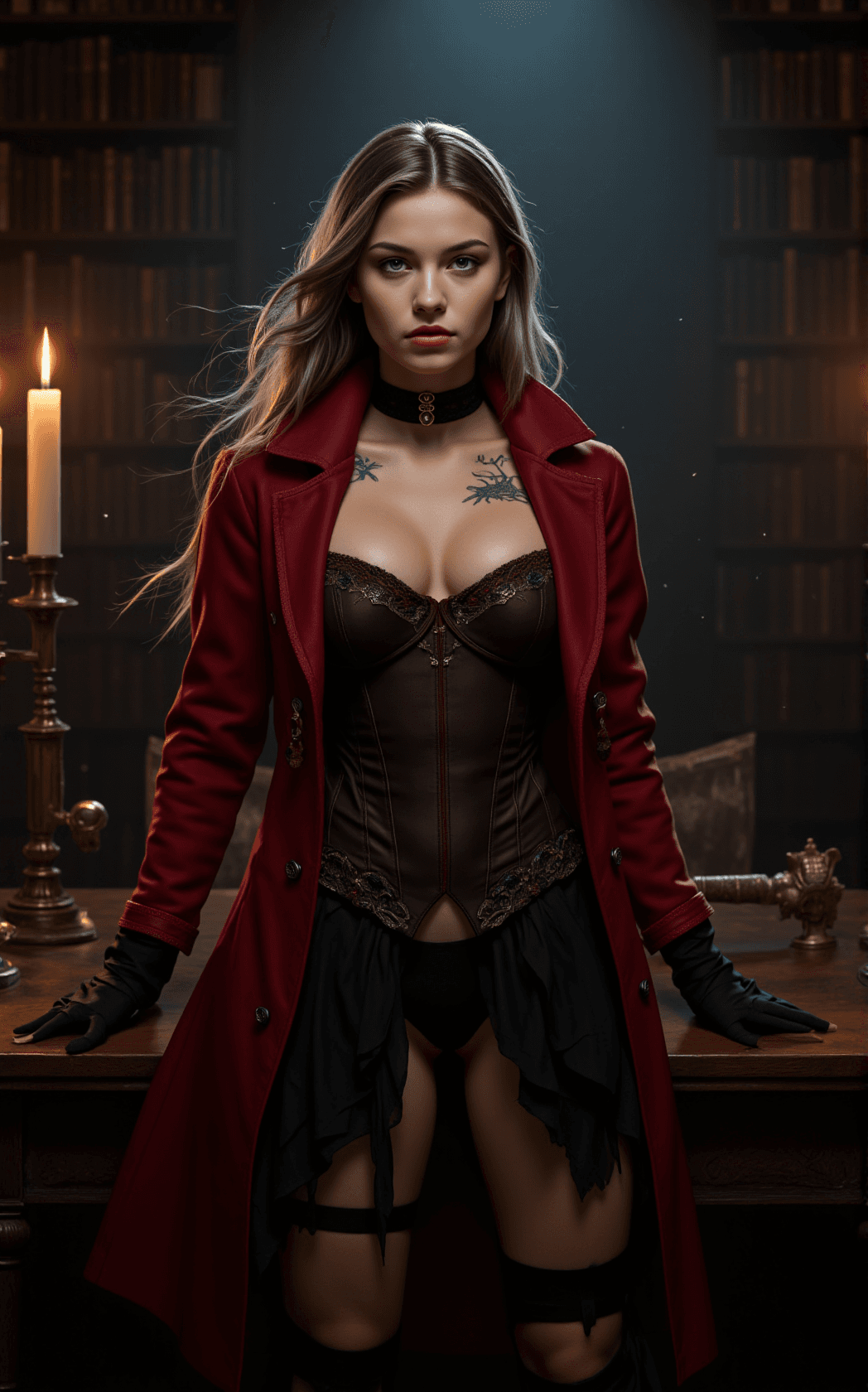 AI generated: This digital painting captures a striking portrait of a rugged, powerful young girl embodying the es...
