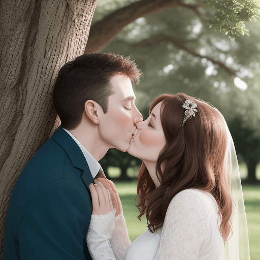 AI generated: husband and wife kissing under the tree