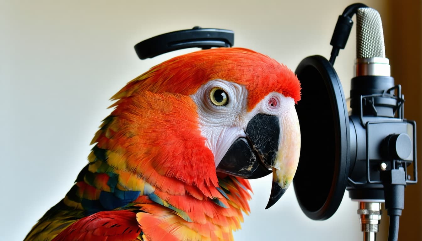 AI generated: Podcaster parrot