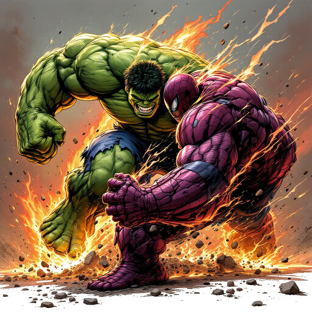 AI generated: Hulk beating thanos