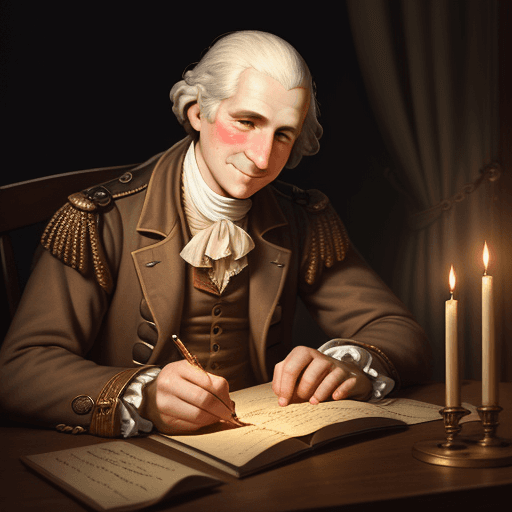 AI generated: size 16:9 steampunk style high resolution Animation shows George Washington writing a letter by cand...