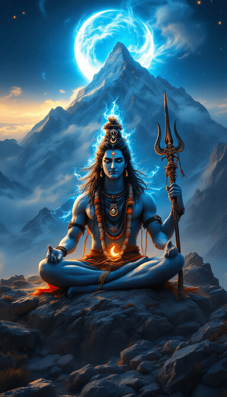 AI generated: "A breathtaking and highly detailed depiction of Lord Shiva, seated in a meditative pose on the sacr...