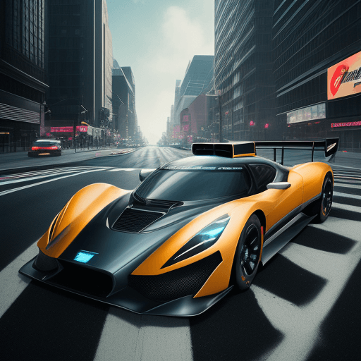 AI generated: [A racing car] that is crossing the street and driving slowly, in the style of futuristic glamour, r...