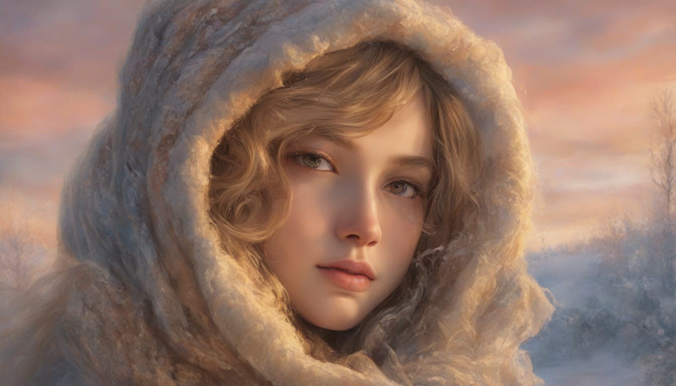 AI generated: A Portrait of a girl outside wearing winter clothes, highly detailed clothes, immersed in the ethere...