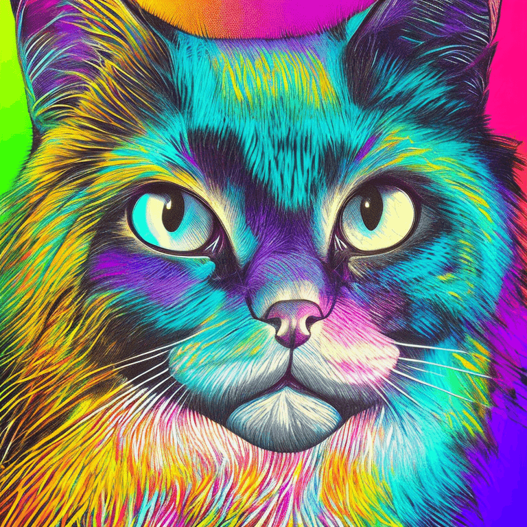 AI generated: Ilustracion geométrica de un gato ultra colorida con detalles en 4K y calidad HD. 