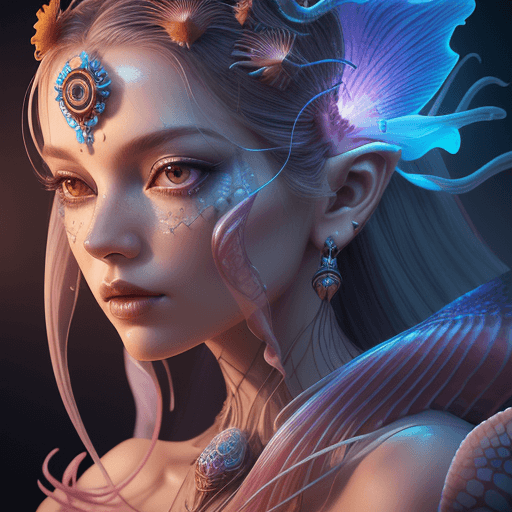 AI generated: Goddess sexy lady close-up portrait ribcagel. jellyfish phoenix head, nautilus, orchid, skull, betta...