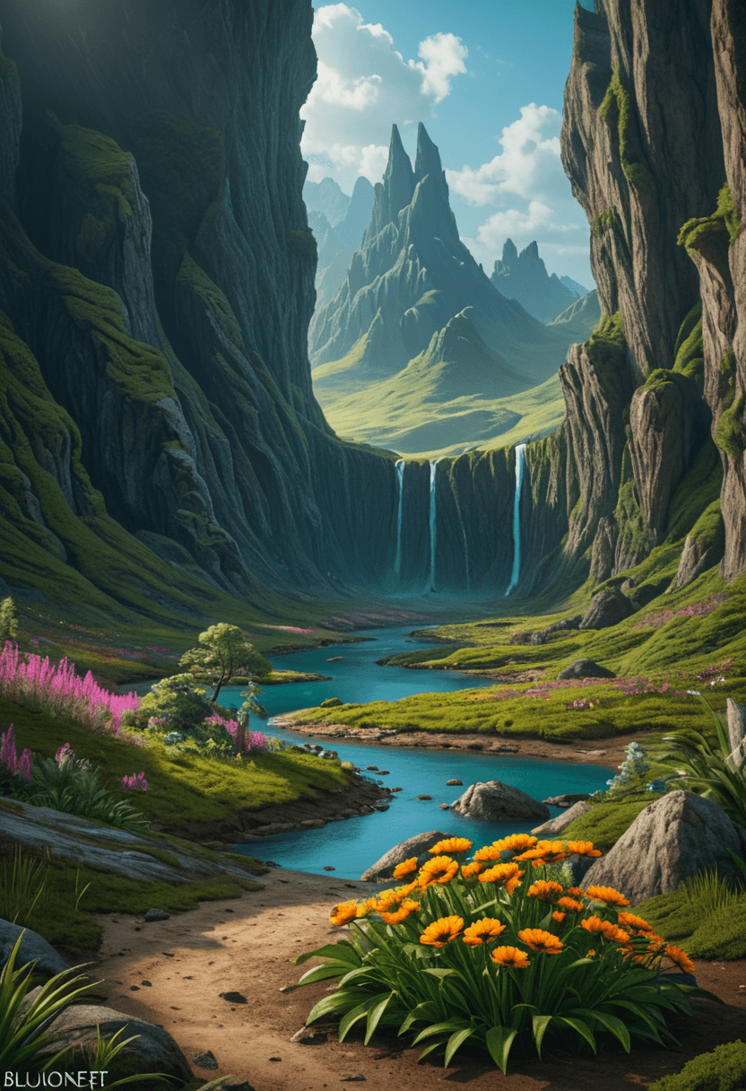 AI generated: Fantasy landscape,dynamic colors,bioluminescent alien plants,highres,realistic