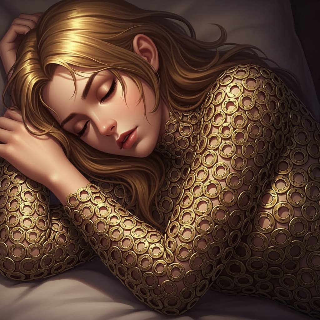 AI generated: Imagine a 20 yrs old girl mobile legends character, wearing a top that consists of small hollow circ...