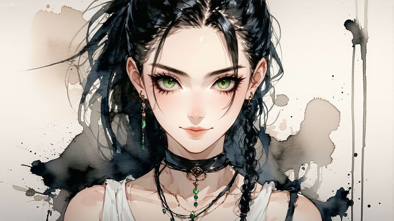 AI generated: anime full body Symbolist ink wash painting of a 24-year-old Yao-Greek female edgy rocker girl with ...