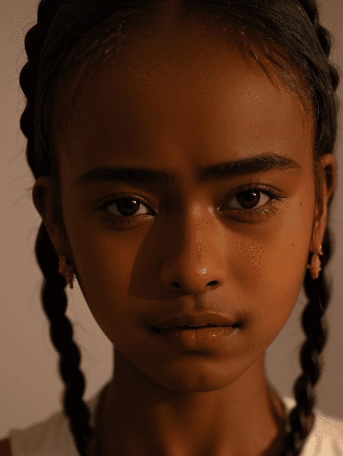 AI generated: cinematic_angle,an african girl,twin braids,by Frida Kahlo,round face,naughty_face,award-winning,pro...