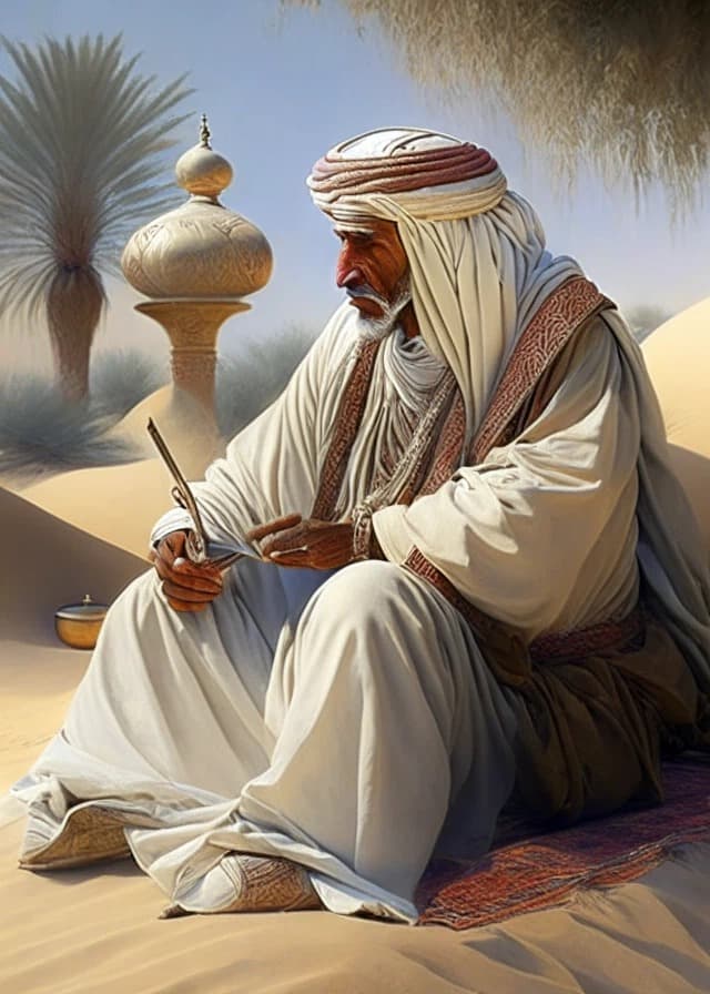 AI generated: a wise old ARABIC man with ,portrait,white background