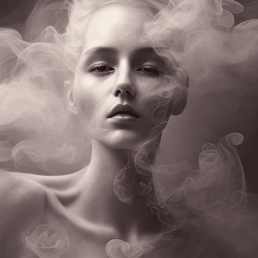 AI generated: smoke sculpture portrait of a woman, in the style of flowing fabrics, delicate ink washes, dance, ju...