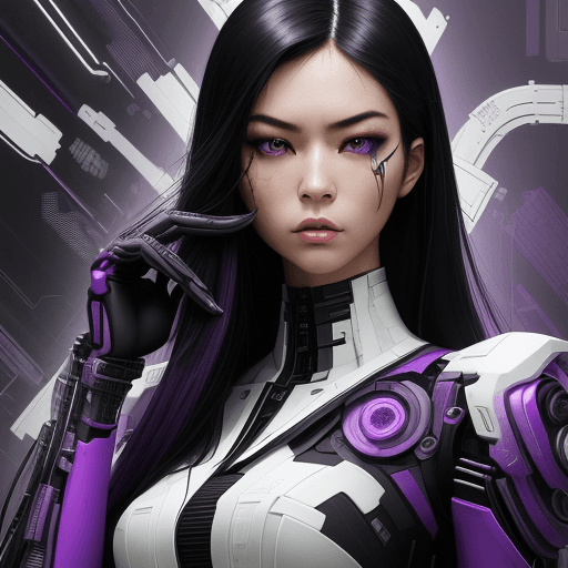 AI generated: Half-body portraits, Black Hair with Purple Strings, 

half-asian, black with purple long hair, one ...