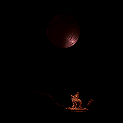 AI generated: Wolf howling in Treasury in Petra Jordan, magical moonlit background, 8k, high detail Don Maitz, Tod...