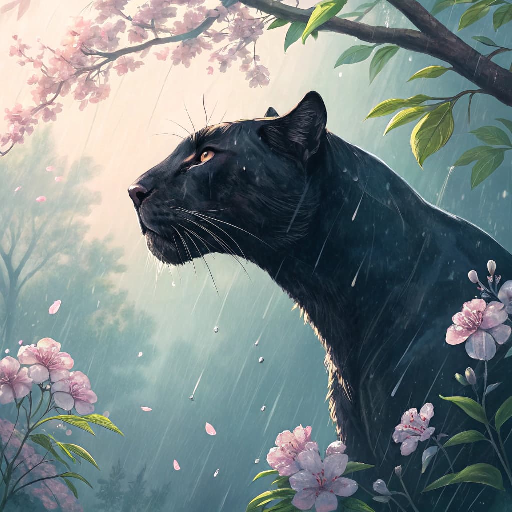 AI generated: close up black panther, In a pure Luis Royo soft style a water pastell and gray colored vibrant pain...