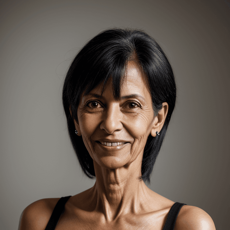 AI generated: hyper realistic headshot photo of a 55 year old brasilian (woman 1.5), black hair, slim, skinny, loo...