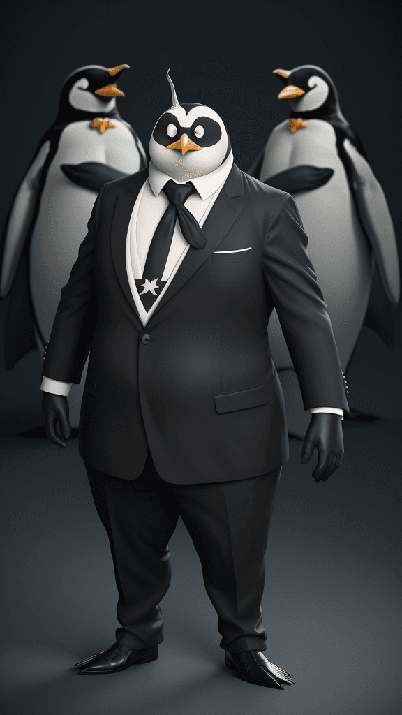 AI generated: dc comics prefecture, The center of attention Penguin(is often portrayed as being physically deforme...