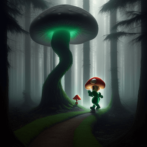 AI generated: Super Mario embarks on a daring mushroom-hunting adventure deep within a mystical forest. The forest...