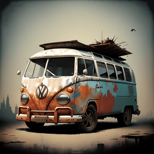 AI generated: vw bus, canvas art, abstract art printing, in the style of brian mashburn, light red and light brown...