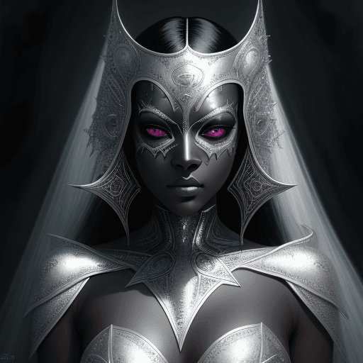 AI generated: black woman in silver mask with eyes and silver makeup photo, stock imagery, in the style of tom bag...