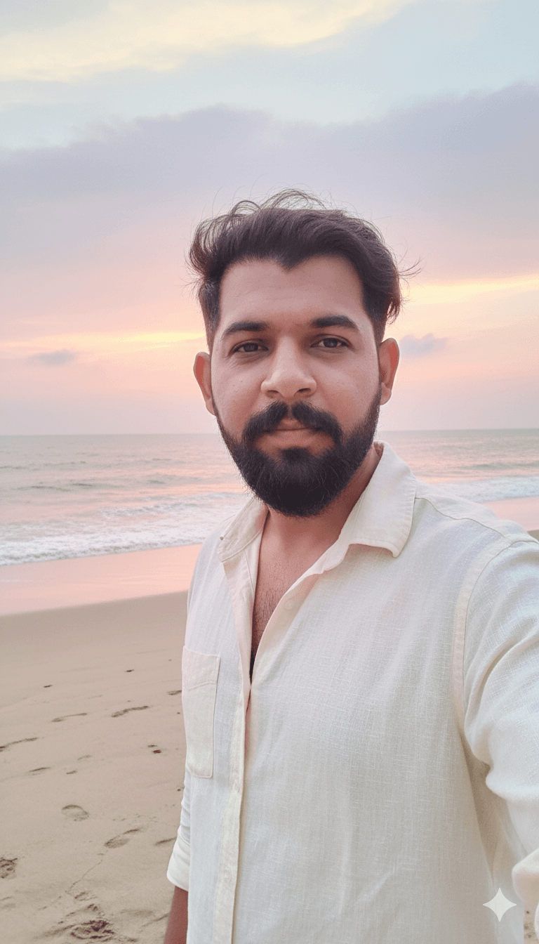 AI generated: Transform the uploaded photo into a portrait of a relaxed man wearing a linen shirt slightly unbutto...