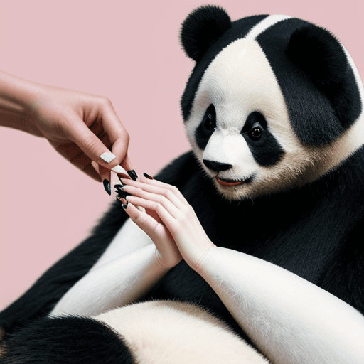 AI generated: Panda master gives a manicure to a girl