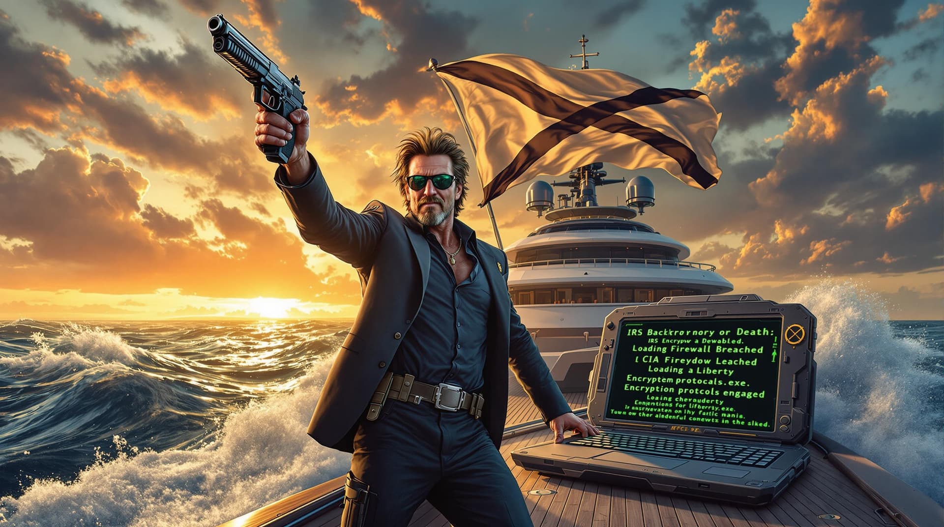 AI generated: An epic, hyper-detailed illustration in the style of Jason Heuser's Presidential Art series, featuri...